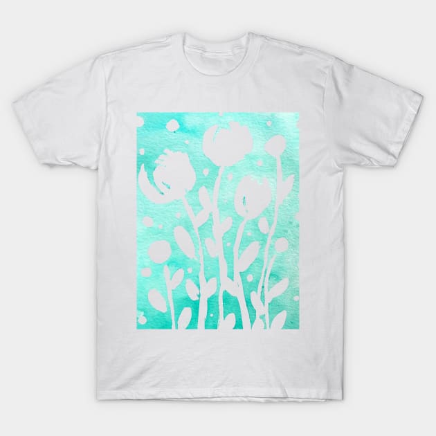 Whimsical watercolor flowers – turquoise T-Shirt by wackapacka